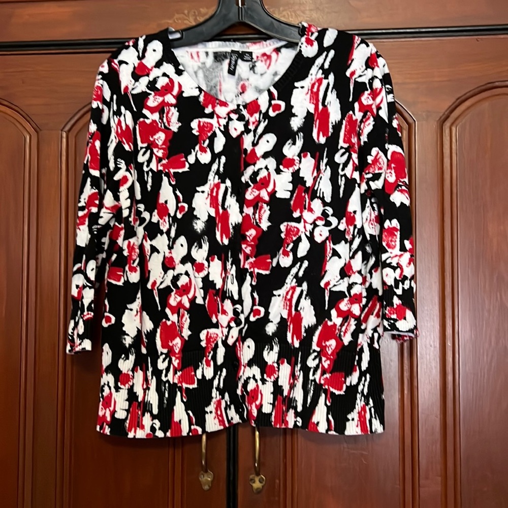 Relativity Floral Button Down 3/4 Sleeve Cardigan Size XL